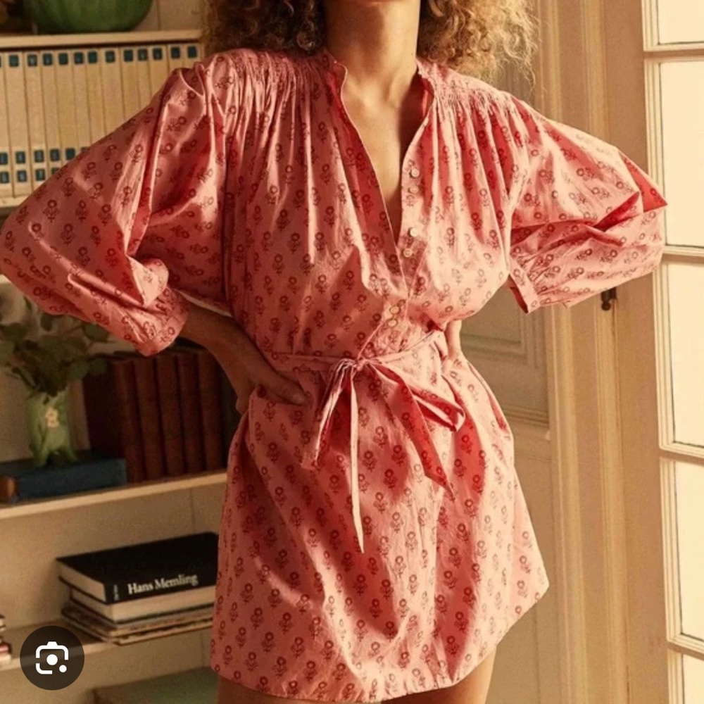 DÔEN Opal Dress in Pink Sunflower Block Print, XS